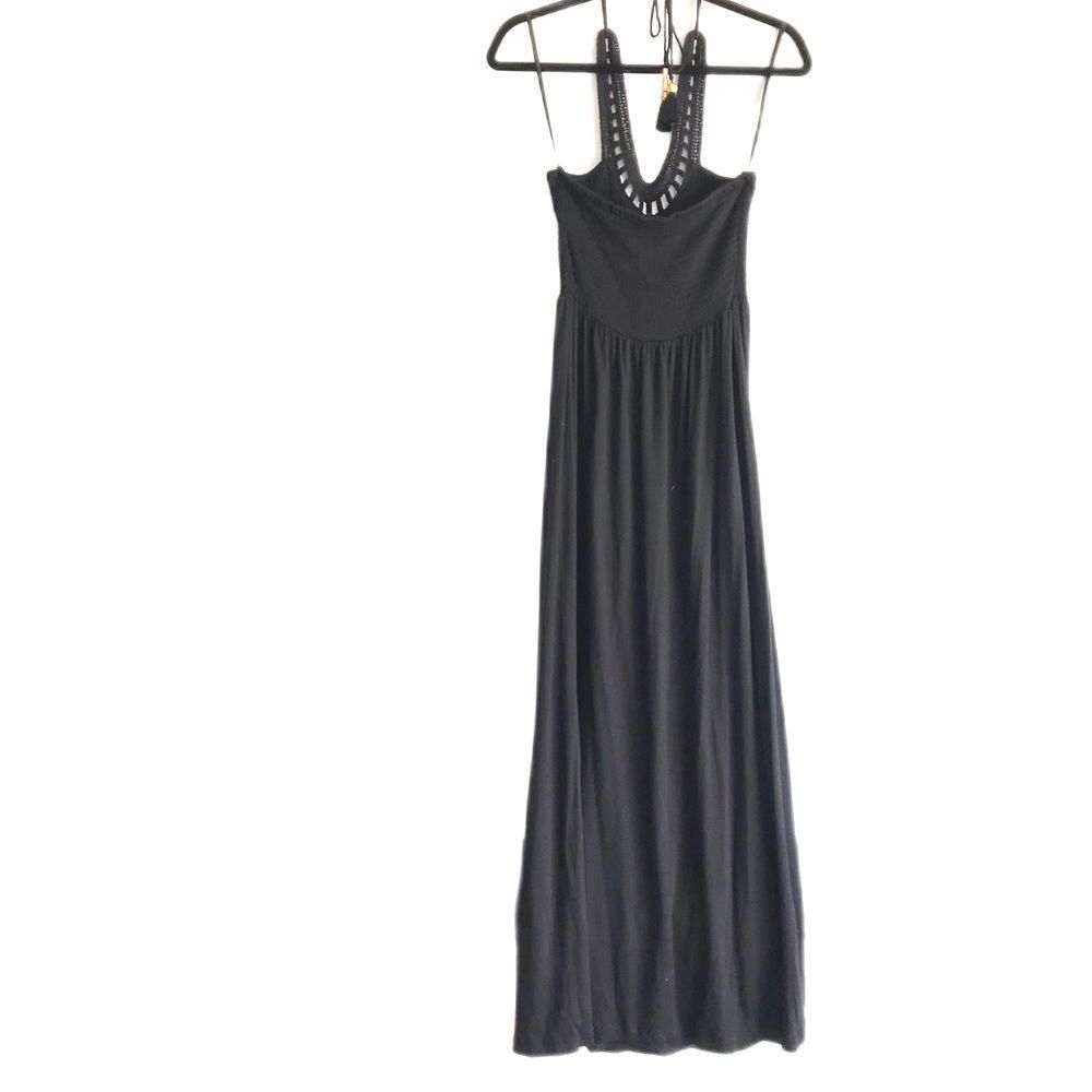 Juicy Couture Black Smocked Crochet Knit Maxi Dress Size Small